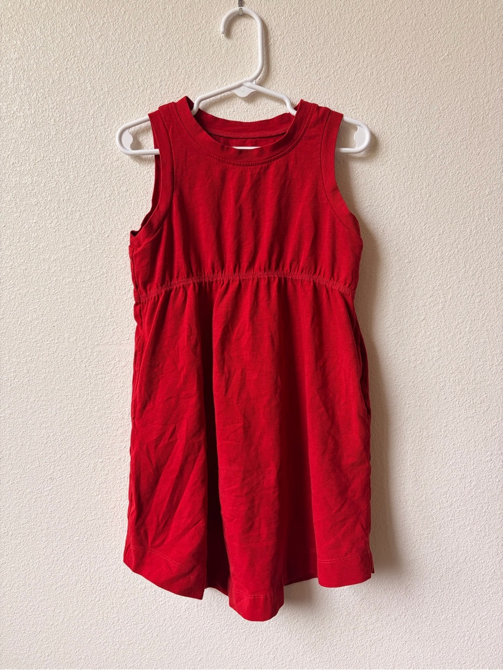 Kate Quinn 4T Red Sleeveless Gathered-Waist Dress w/ Pockets! Organic Cotton
